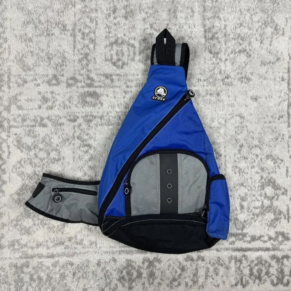 Vtg Crocs Sling Backpack Bag Royal Blue Silver Single Strap Crossbody Travel